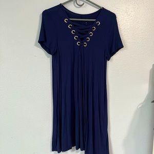 Blue Criss-Cross Neck Shirt Dress in Small
